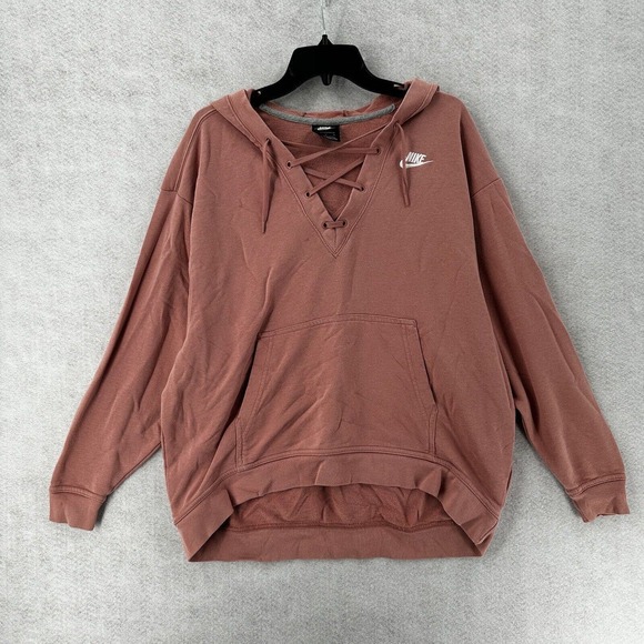 Nike Sportswear Hoodie Sweatshirt Women LG French Terry Salmon Lace-Up Oversized - Picture 1 of 12
